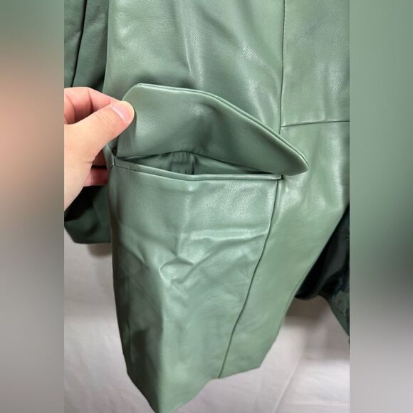 ELOQII Green Single Button Faux Leather Blazer Size 14 - Picture 11 of 11